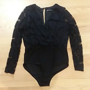 Stunning Black Fashion To Figure Lace Top Bodysuit